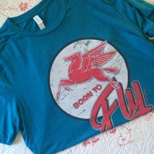 Born to FLY! Soft blue red tee horse w wings